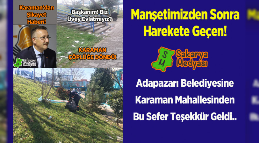 KARAMAN MAHALLESNDEN ADAPAZARI BELEDYESNE TEEKKR
